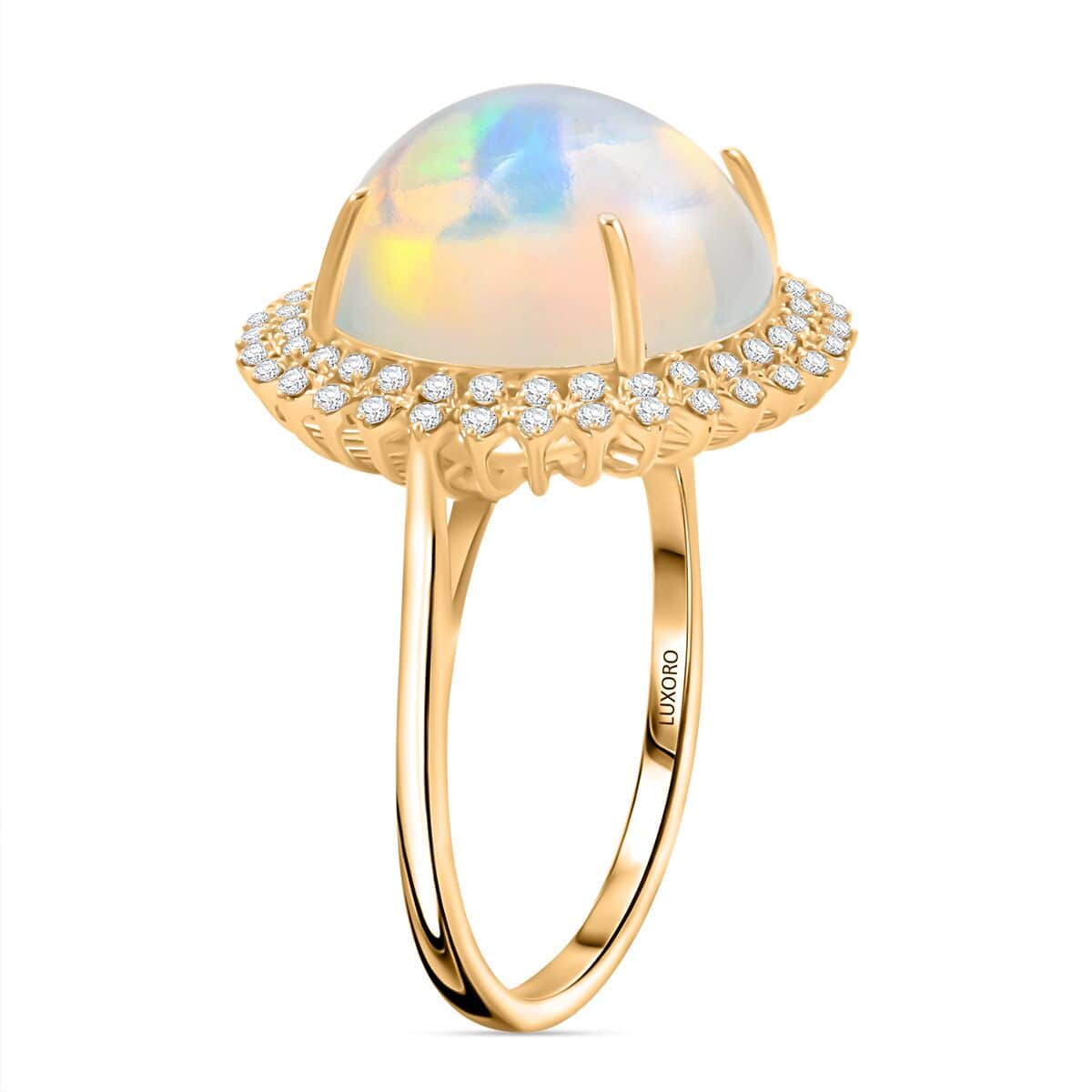 Luxoro AAA Ethiopian Welo Opal and G-H I2 Diamond 8.10 ctw Ring in 14K Yellow Gold (Size 6.0) 5.10 Grams image number 3