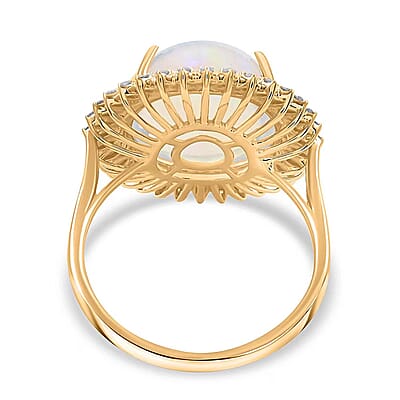 Certified and Appraised Luxoro AAA Ethiopian Welo Opal and G-H I2 Diamond 8.10 ctw Ring in 14K Yellow Gold (Size 6.0) 5.10 Grams