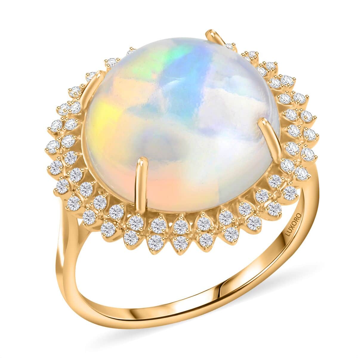 Luxoro AAA Ethiopian Welo Opal and G-H I2 Diamond 8.10 ctw Ring in 14K Yellow Gold (Size 7.0) 5.10 Grams image number 0