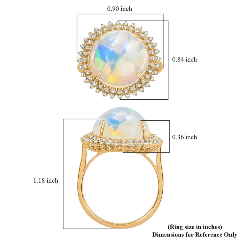 Certified and Appraised Luxoro AAA Ethiopian Welo Opal and G-H I2 Diamond 8.10 ctw Ring in 14K Yellow Gold (Size 7.0) 5.10 Grams