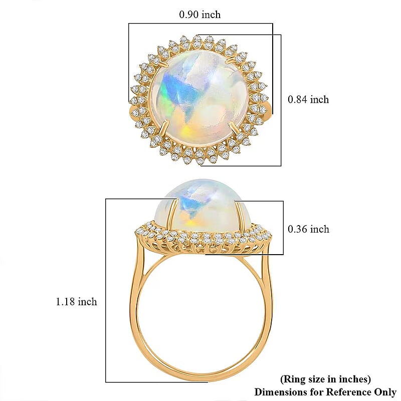 Certified and Appraised Luxoro AAA Ethiopian Welo Opal and G-H I2 Diamond 8.10 ctw Ring in 14K Yellow Gold (Size 7.0) 5.10 Grams