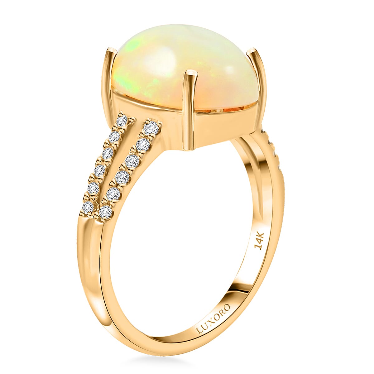 Certified & Appraised Luxoro AAA Ethiopian Welo Opal and G-H I2 Diamond 4.80 ctw Ring in 14K Yellow Gold (Size 10.0) 4 Grams image number 3