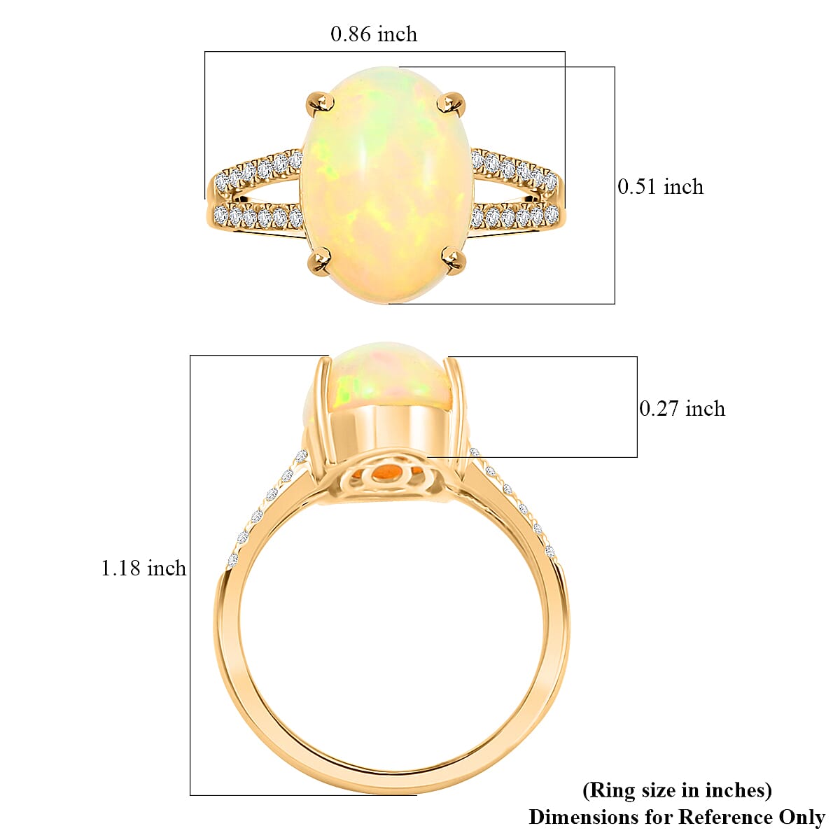 Certified & Appraised Luxoro AAA Ethiopian Welo Opal and G-H I2 Diamond 4.80 ctw Ring in 14K Yellow Gold (Size 10.0) 4 Grams image number 5