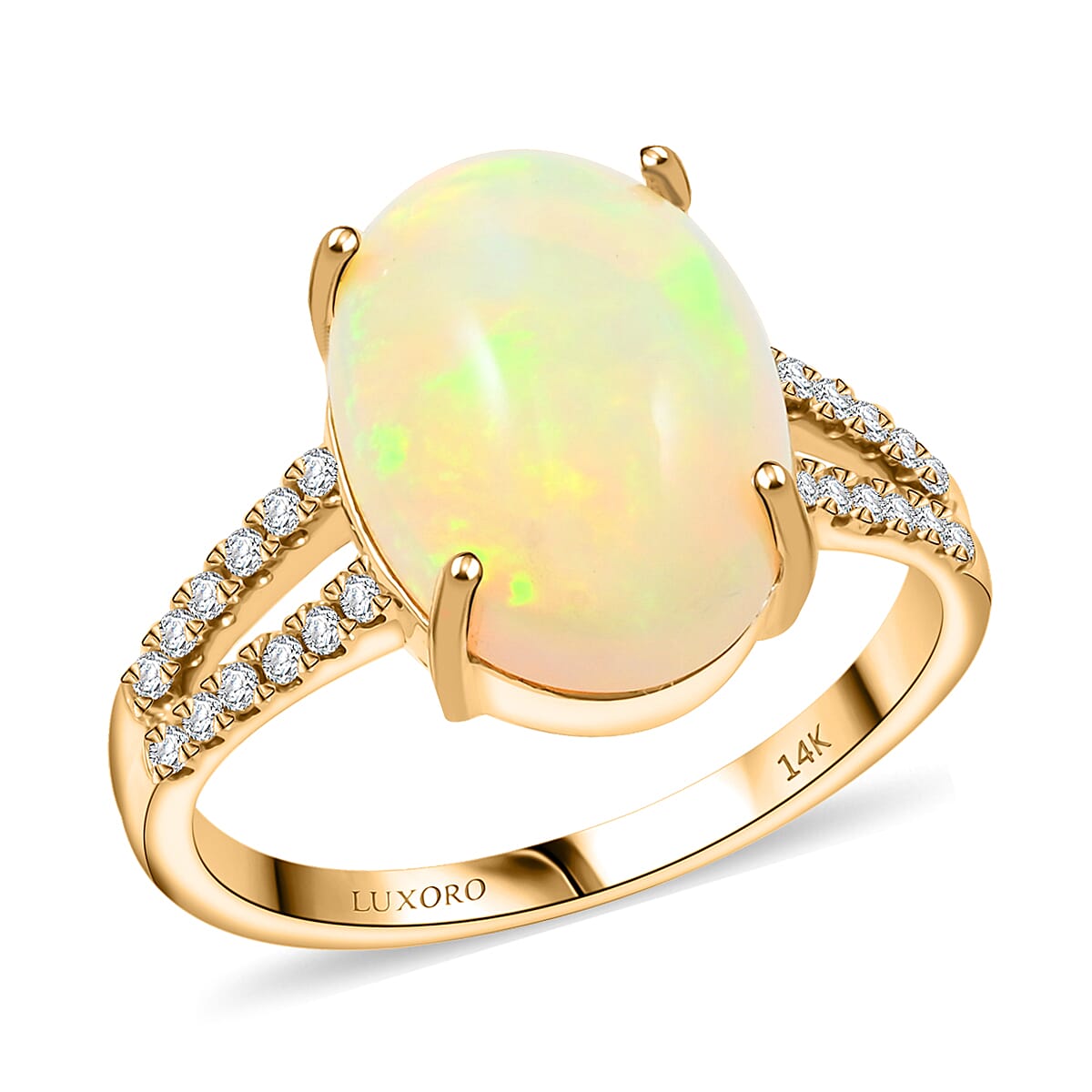 Certified & Appraised Luxoro AAA Ethiopian Welo Opal and G-H I2 Diamond 4.80 ctw Ring in 14K Yellow Gold (Size 6.0) 4 Grams image number 0