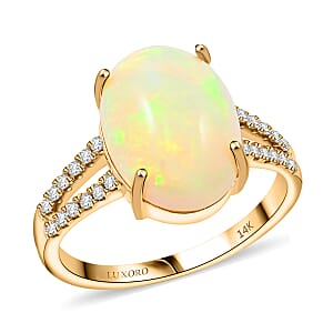 Certified & Appraised Luxoro AAA Ethiopian Welo Opal and G-H I2 Diamond 4.80 ctw Ring in 14K Yellow Gold (Size 7.0) 4 Grams