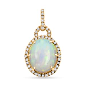 Certified & Appraised Luxoro AAA Ethiopian Welo Opal and G-H I2 Diamond Pendant in 10K Yellow Gold 3.60 ctw