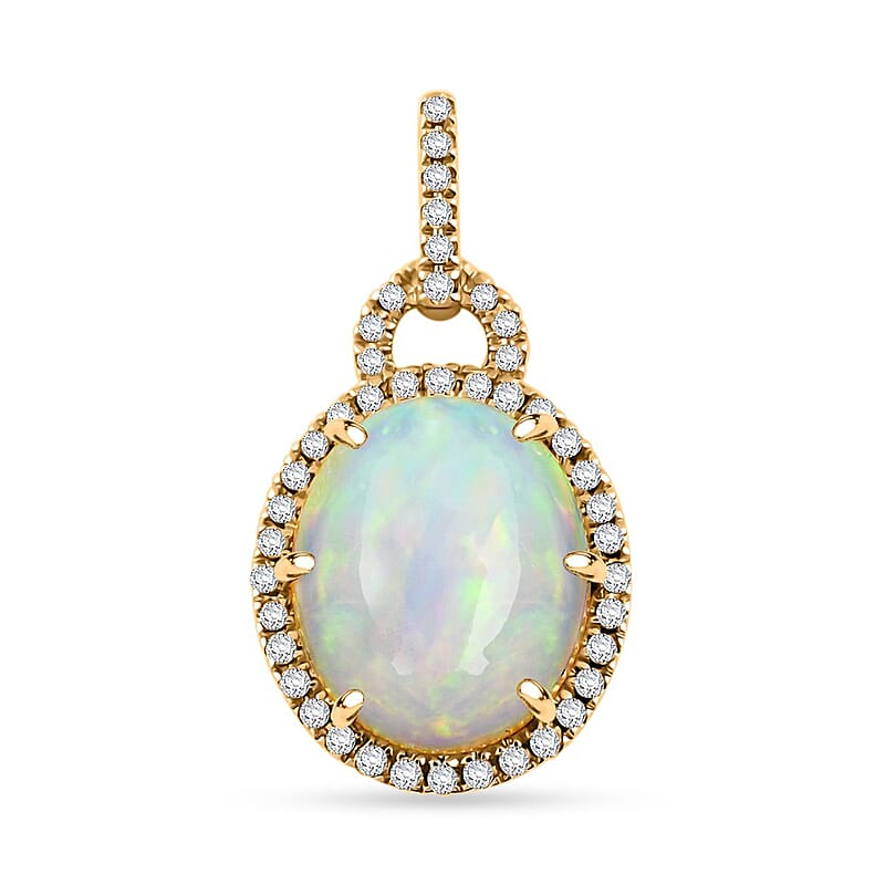 Certified & Appraised Luxoro AAA Ethiopian Welo Opal and G-H I2 Diamond Pendant without Chain in 10K Yellow Gold 3.60 ctw