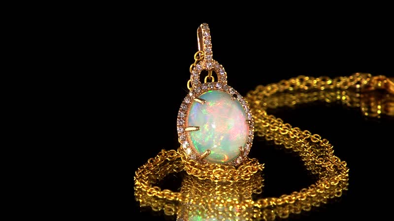 Certified & Appraised Luxoro AAA Ethiopian Welo Opal and G-H I2 Diamond Pendant without Chain in 10K Yellow Gold 3.60 ctw