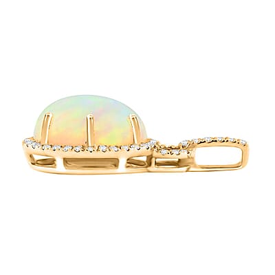 Certified & Appraised Luxoro AAA Ethiopian Welo Opal and G-H I2 Diamond Pendant without Chain in 10K Yellow Gold 3.60 ctw