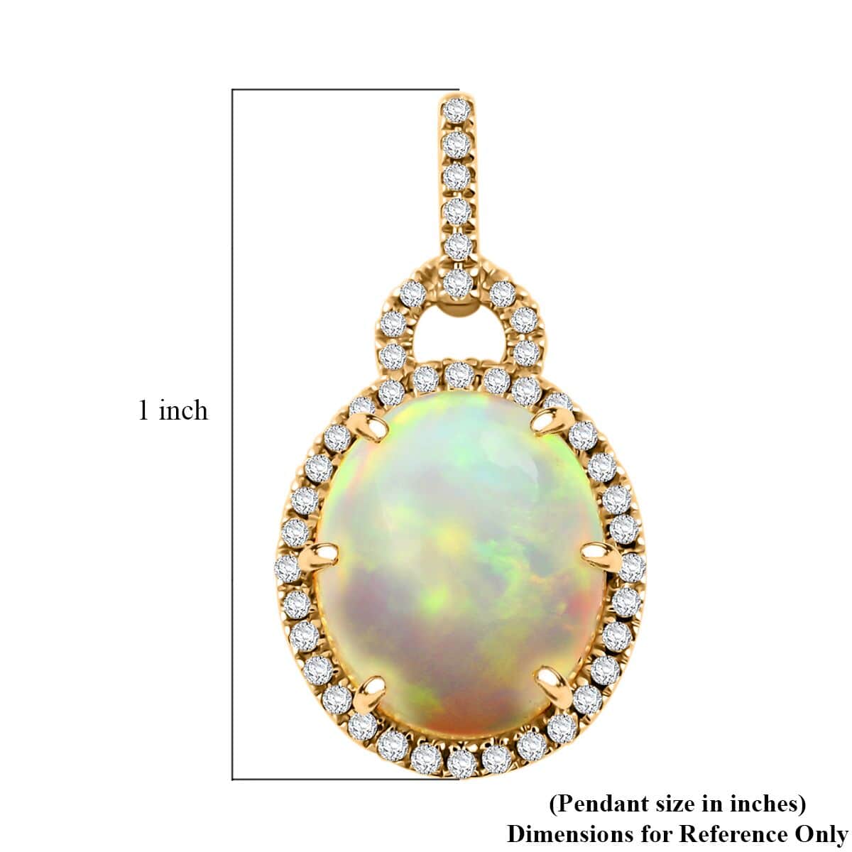 Certified & Appraised Luxoro AAA Ethiopian Welo Opal and G-H I2 Diamond Pendant in 10K Yellow Gold 3.60 ctw image number 4