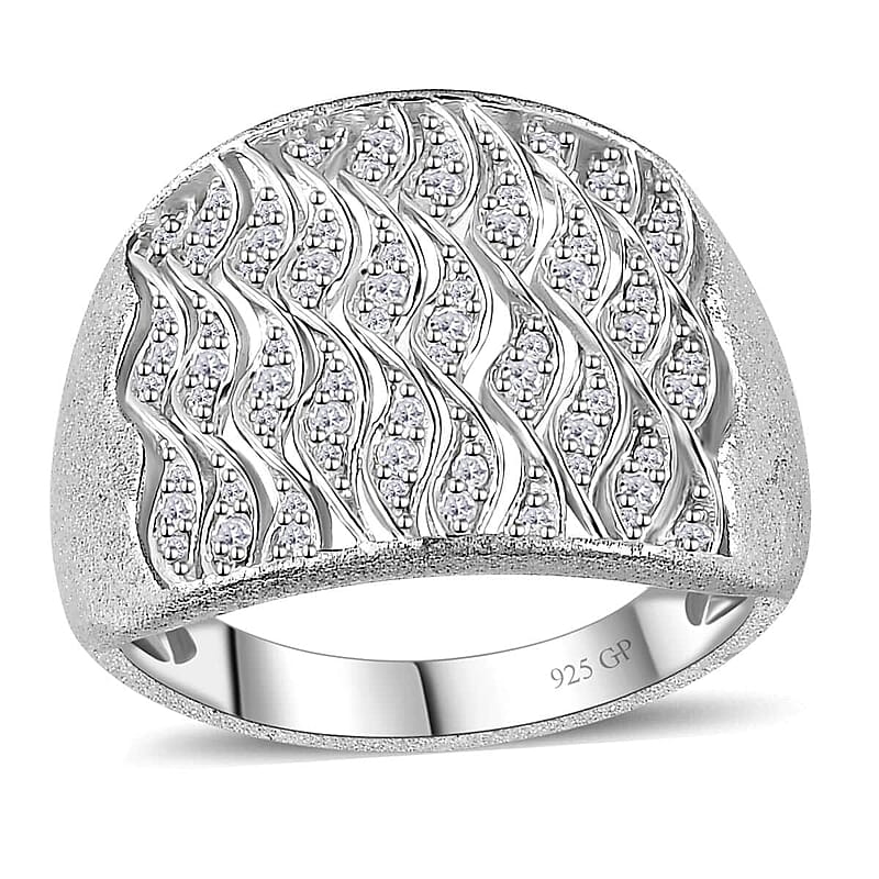 GP Royal Art Deco Collection Diamond Ring in Platinum Over Sterling Silver (Size 7.0) 0.50 ctw