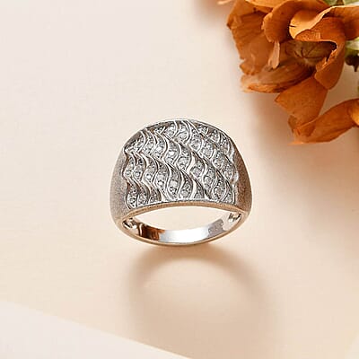 GP Royal Art Deco Collection Diamond Ring in Platinum Over Sterling Silver (Size 7.0) 0.50 ctw