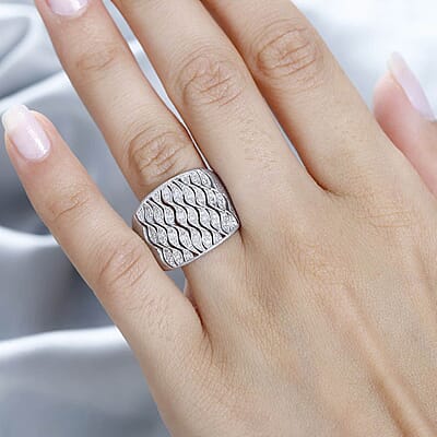 GP Royal Art Deco Collection Diamond Ring in Platinum Over Sterling Silver (Size 7.0) 0.50 ctw