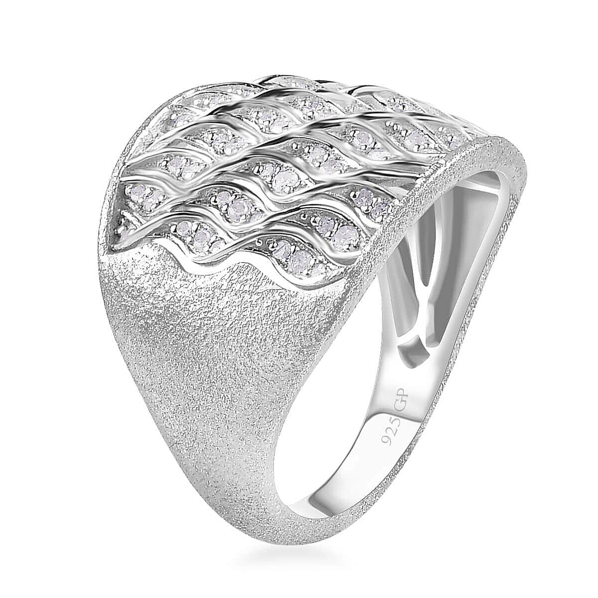GP Royal Art Deco Collection Diamond Ring in Platinum Over Sterling Silver (Size 7.0) 0.50 ctw