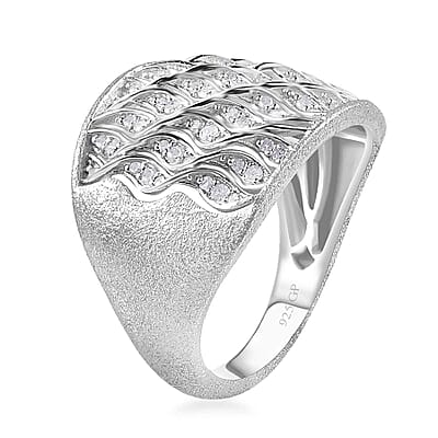 GP Royal Art Deco Collection Diamond Ring in Platinum Over Sterling Silver (Size 7.0) 0.50 ctw