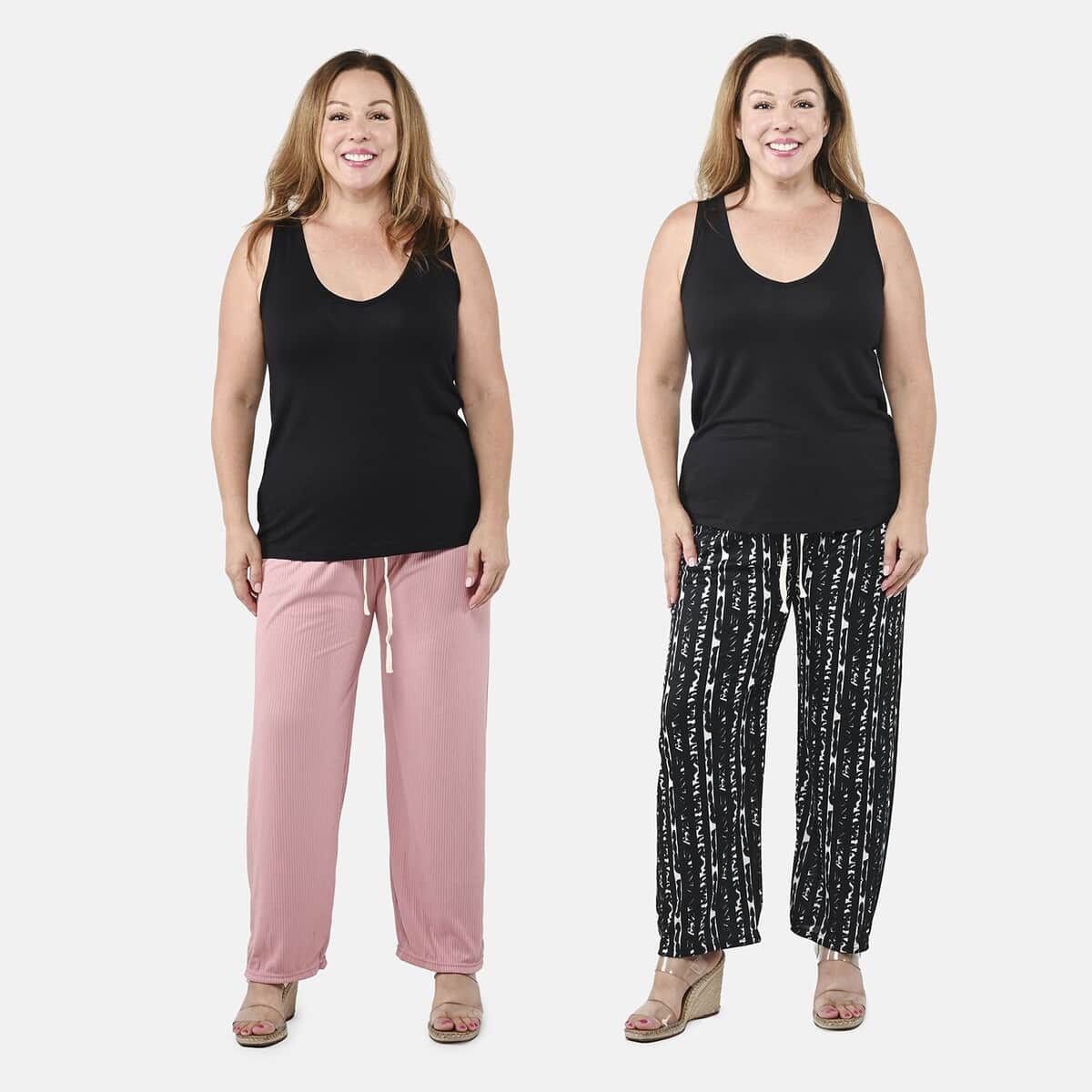 Black with White and Pink Striped Printed Pattern Stretch Lounge Pant - One Size Fits Most image number 0