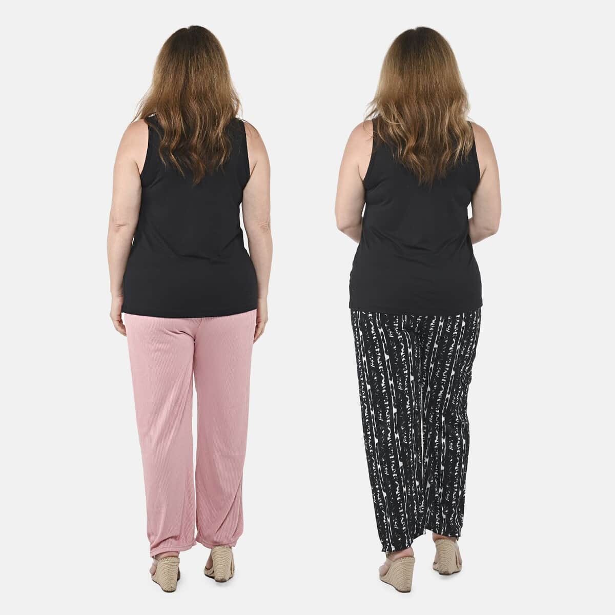 Black with White and Pink Striped Printed Pattern Stretch Lounge Pant - One Size Fits Most image number 1