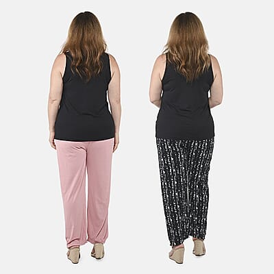 Black with White and Pink Striped Printed Pattern Stretch Lounge Pant - One Size Fits Most