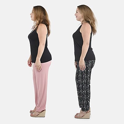 Black with White and Pink Striped Printed Pattern Stretch Lounge Pant - One Size Fits Most