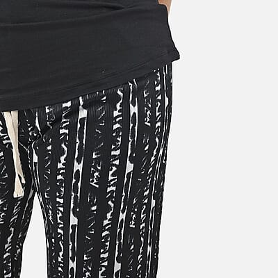 Black with White and Pink Striped Printed Pattern Stretch Lounge Pant - One Size Fits Most