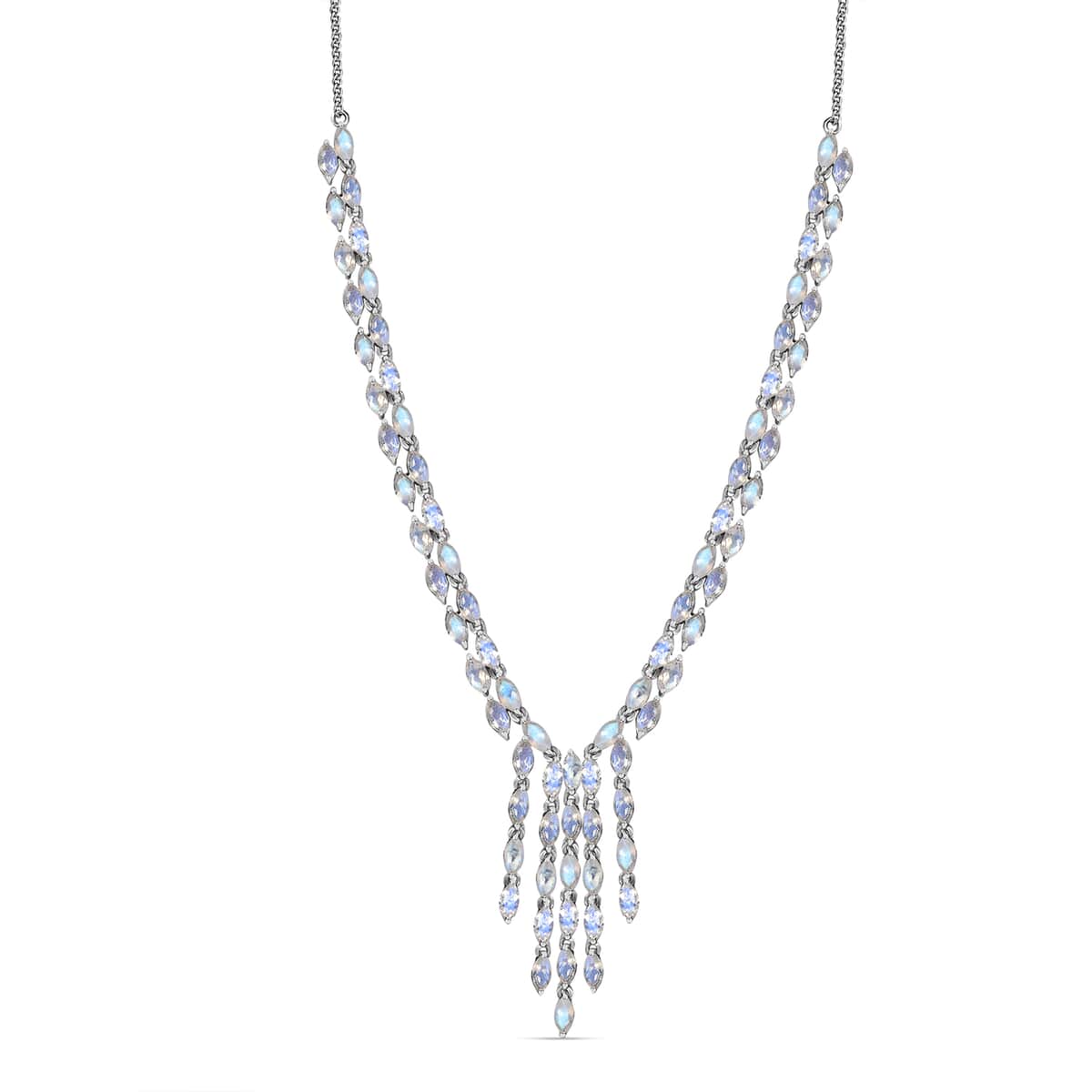 Premium Moon Glow Moonstone 8.20 ctw Moonlight Waterfall Necklace in Rhodium Over Sterling Silver 18-20 Inches image number 0