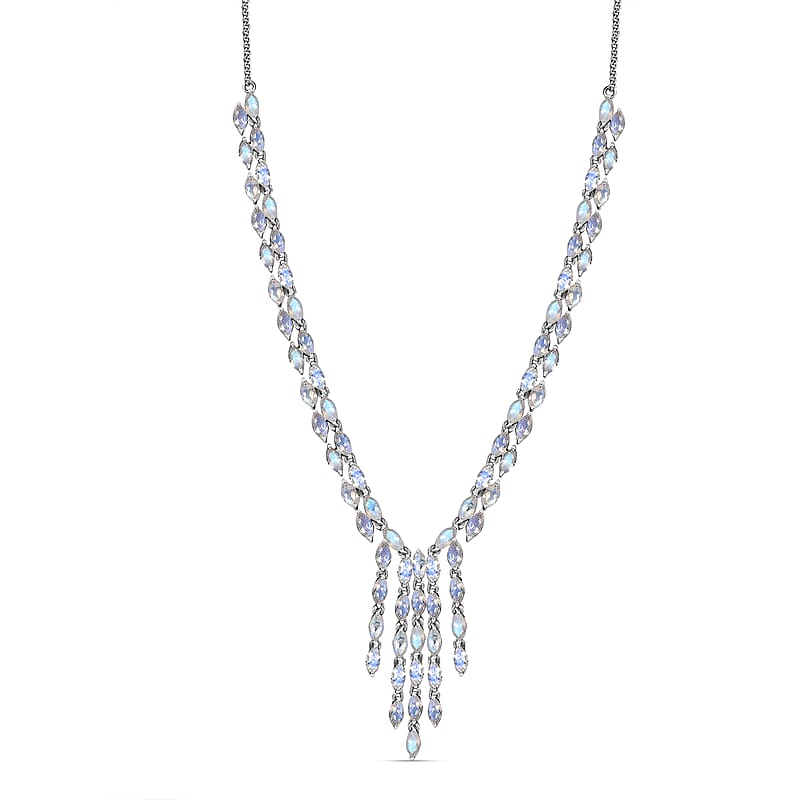 D'Joy Premium Moon Glow Moonstone 8.20 ctw Moonlight Waterfall Necklace in Rhodium Over Sterling Silver 18-20 Inches