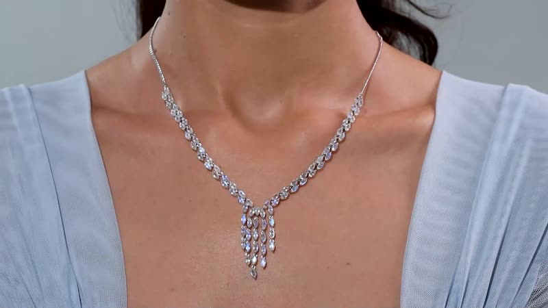 D'Joy Premium Moon Glow Moonstone 8.20 ctw Moonlight Waterfall Necklace in Rhodium Over Sterling Silver 18-20 Inches