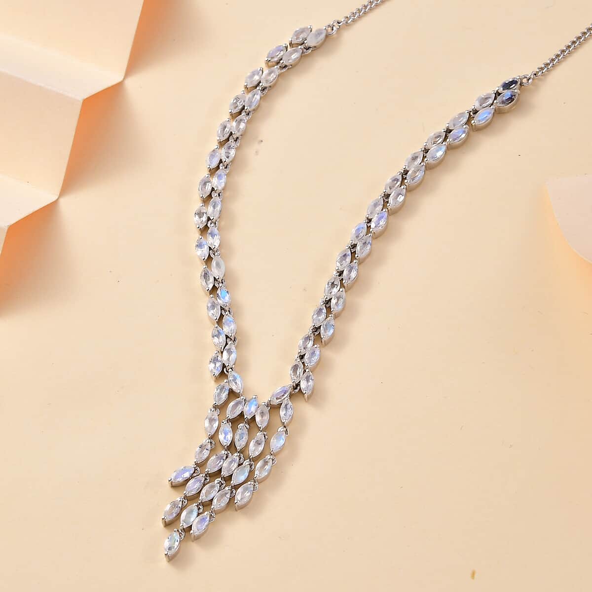 Premium Moon Glow Moonstone 8.20 ctw Moonlight Waterfall Necklace in Rhodium Over Sterling Silver 18-20 Inches image number 1