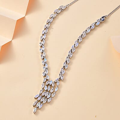 D'Joy Premium Moon Glow Moonstone 8.20 ctw Moonlight Waterfall Necklace in Rhodium Over Sterling Silver 18-20 Inches