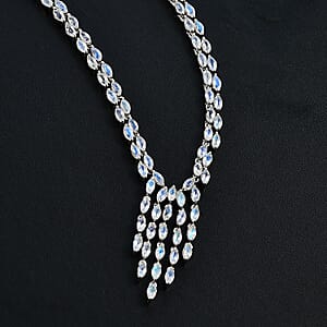 D'Joy Premium Moon Glow Moonstone 8.20 ctw Moonlight Waterfall Necklace in Rhodium Over Sterling Silver 18-20 Inches