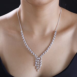 D'Joy Premium Moon Glow Moonstone 8.20 ctw Moonlight Waterfall Necklace in Rhodium Over Sterling Silver 18-20 Inches