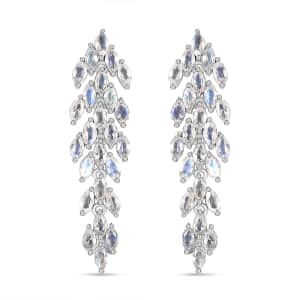 Premium Moon Glow Moonstone 4.15 ctw Moonlight Waterfall Earrings in Rhodium Over Sterling Silver