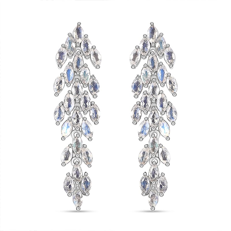 D'Joy Premium Moon Glow Moonstone 4.15 ctw Moonlight Waterfall Earrings in Rhodium Over Sterling Silver