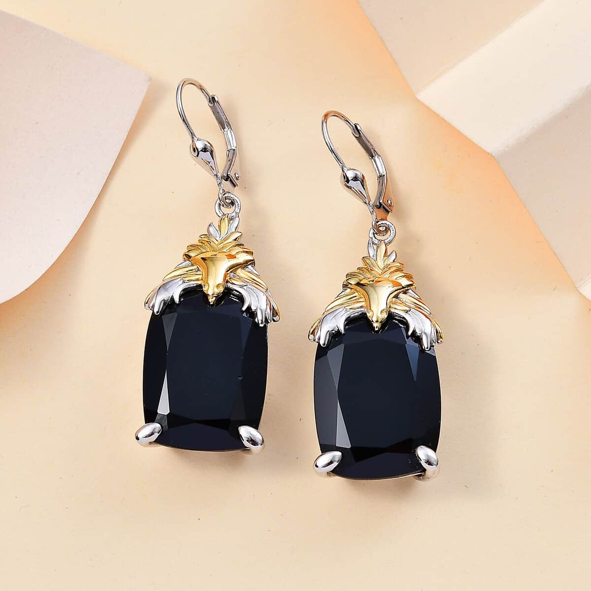 Thai Black Spinel 45.30 ctw Phoenix Earrings in 18K Vermeil YG and Rhodium Over Sterling Silver  image number 1