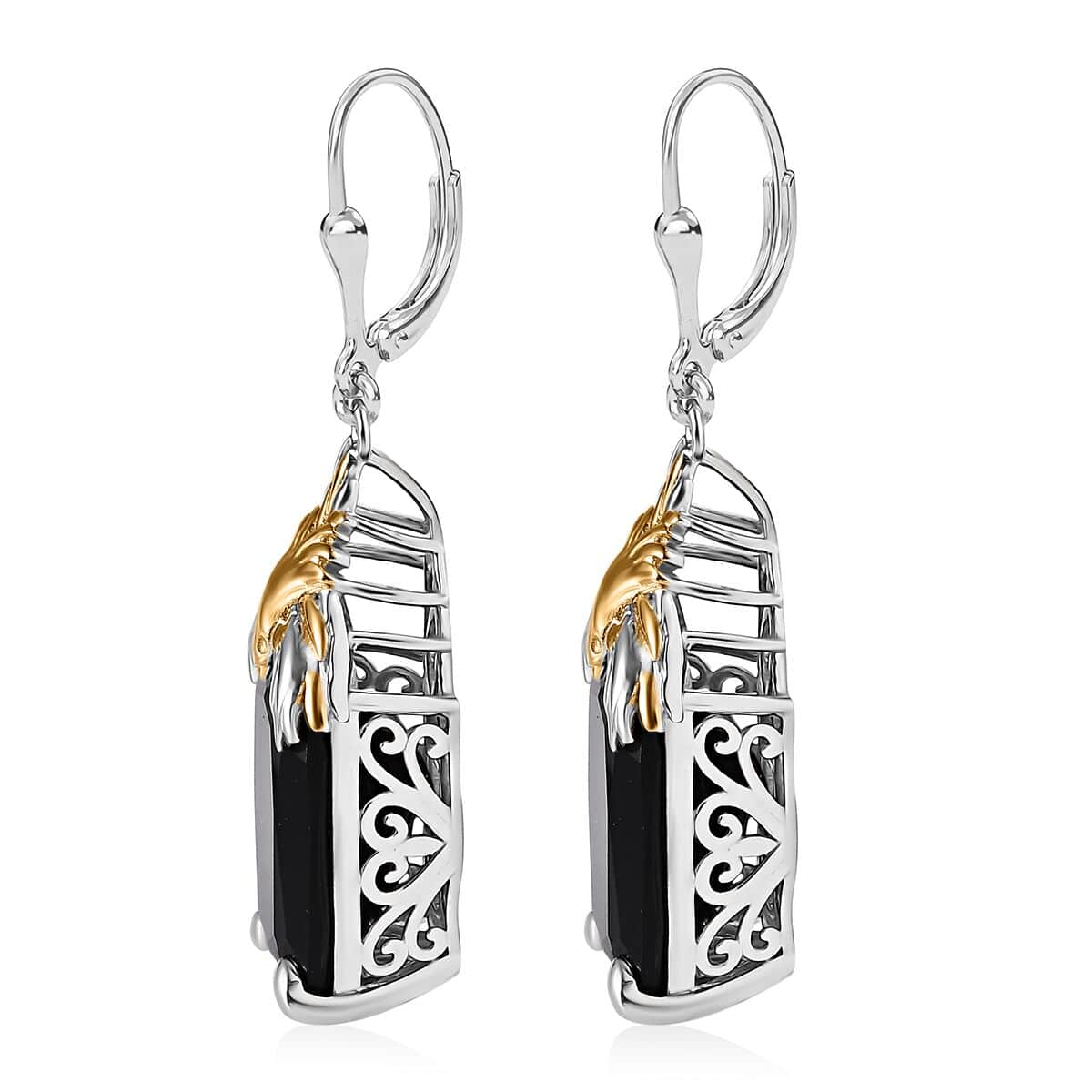 Thai Black Spinel 45.30 ctw Phoenix Earrings in 18K Vermeil YG and Rhodium Over Sterling Silver  image number 3