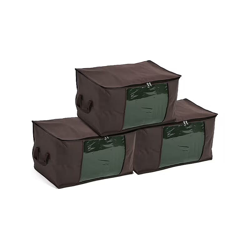 Set of 3 Brown Non-Woven Fabric Storage Bag with Clear Window