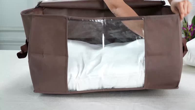 Set of 3 Non-Woven Fabric Storage Bag with Clear Window  Color- Dark Grey Size- 13.7 x 23.6 x 16.9 Inch