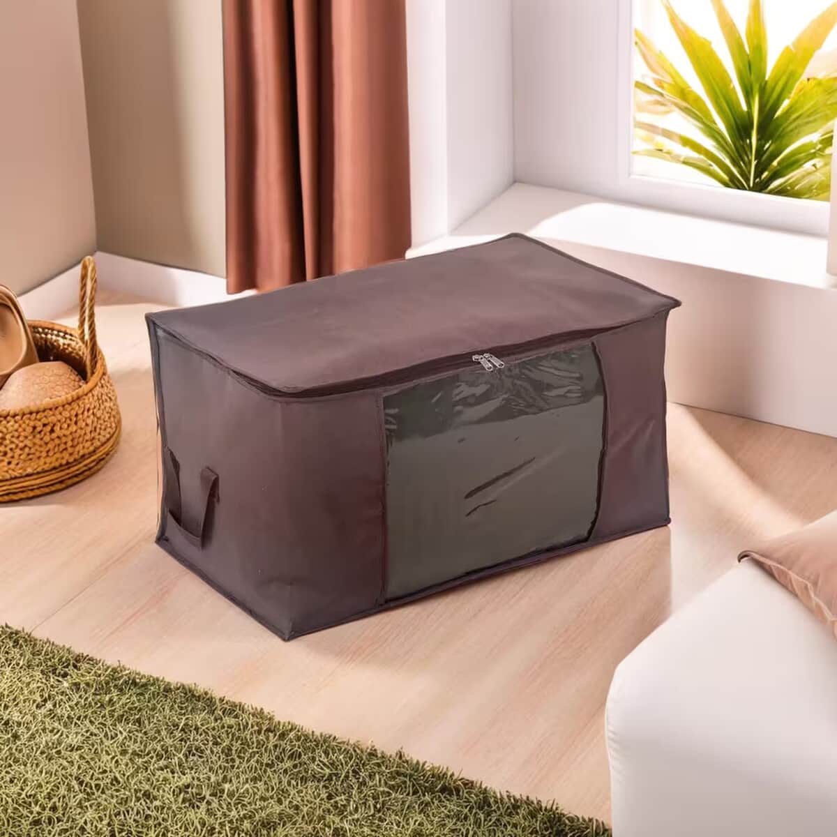 Doorbuster Set of 3 Brown Non-Woven Fabric Storage Bag with Clear Window image number 1