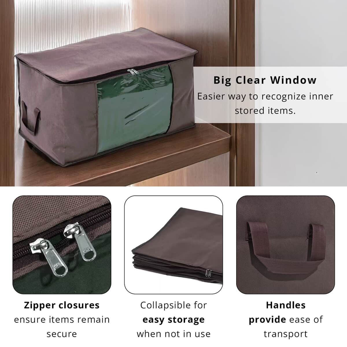 Doorbuster Set of 3 Brown Non-Woven Fabric Storage Bag with Clear Window image number 2