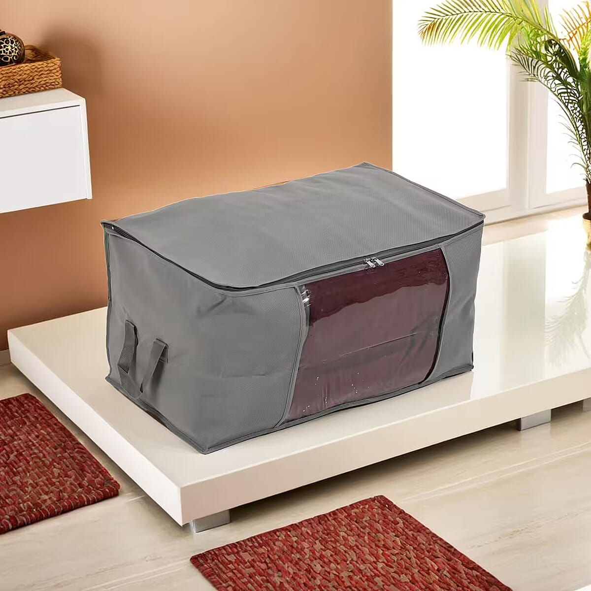 Set of 3 Dark Gray Non-Woven Fabric Storage Bag with Clear Window image number 1