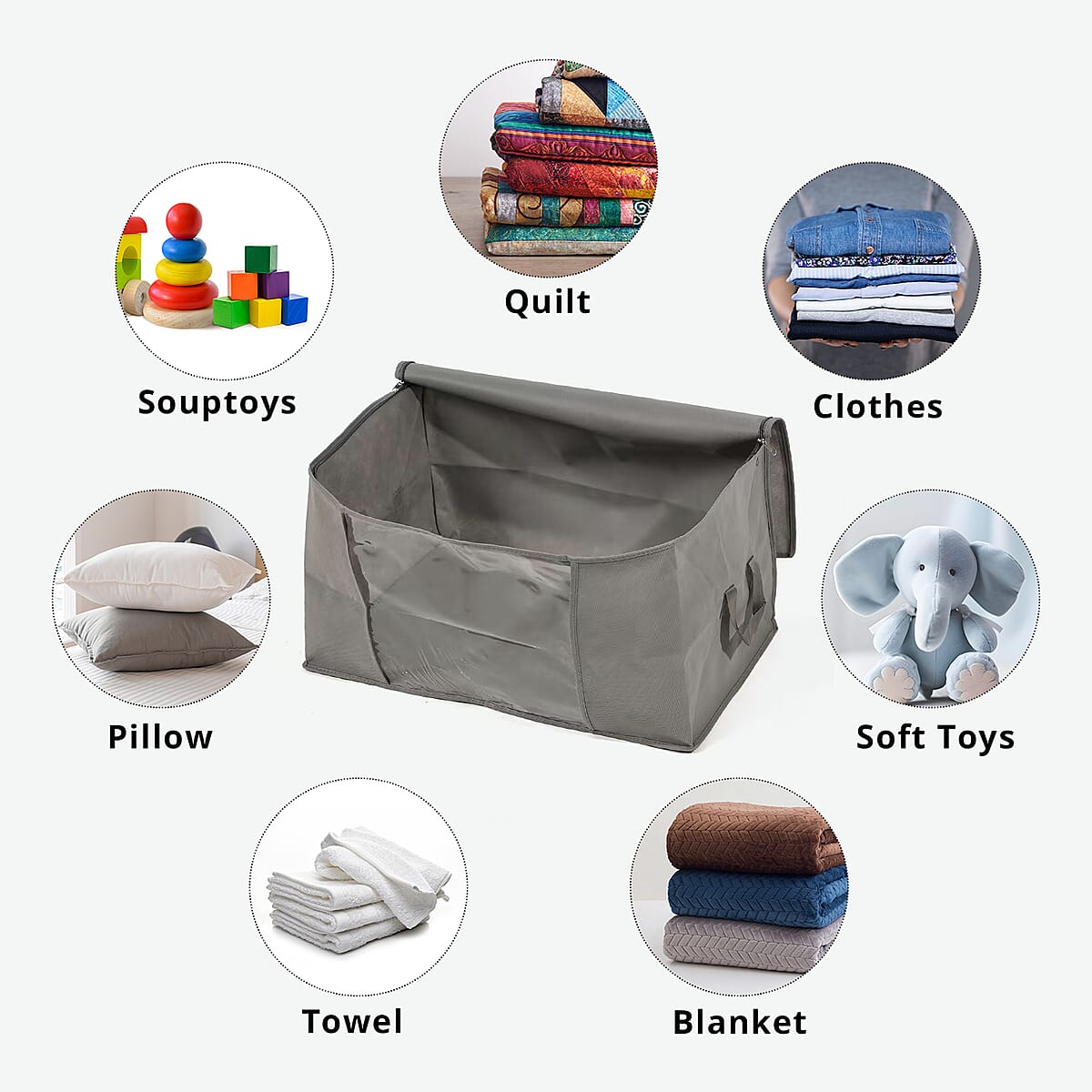 Set of 3 Dark Gray Non-Woven Fabric Storage Bag with Clear Window image number 4