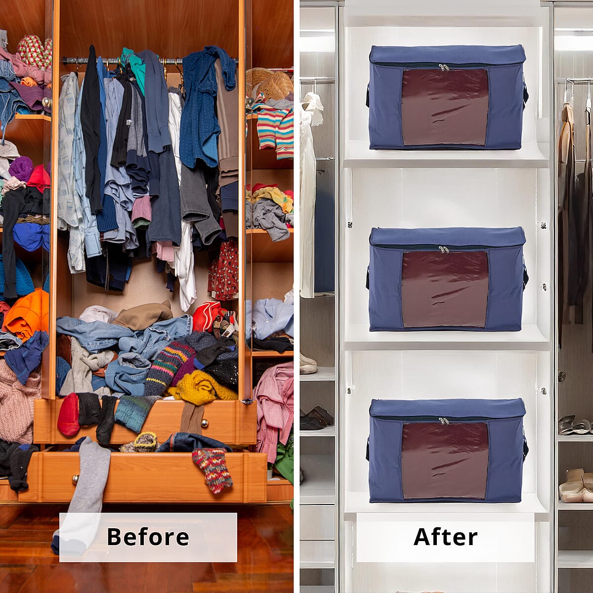 Set of 3 Navy Non-Woven Fabric Storage Bag with Clear Window image number 3