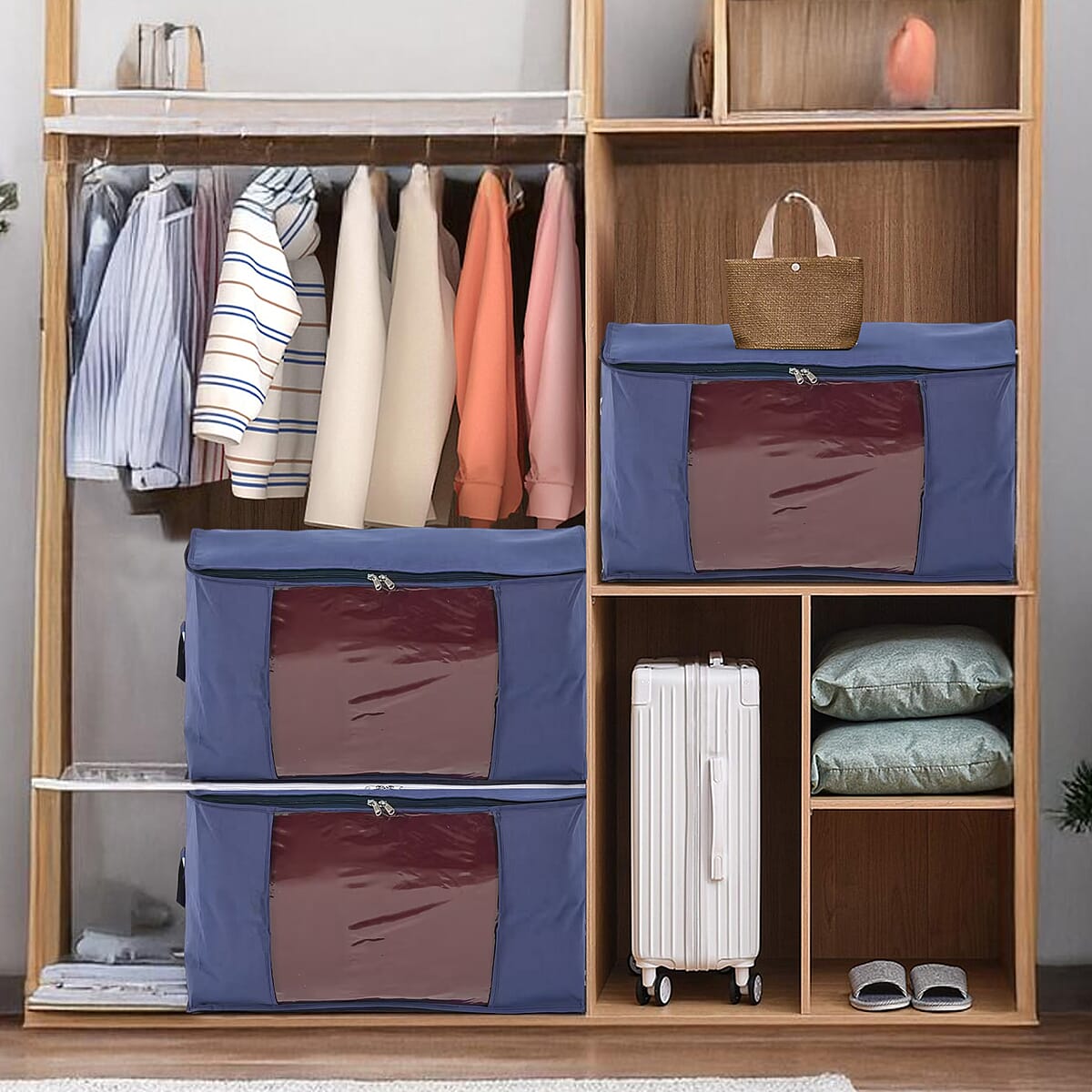 Set of 3 Navy Non-Woven Fabric Storage Bag with Clear Window image number 5