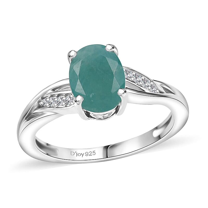 Premium Grandidierite and White Zircon 1.40 ctw Ring in Rhodium Over Sterling Silver (Size 10.0)