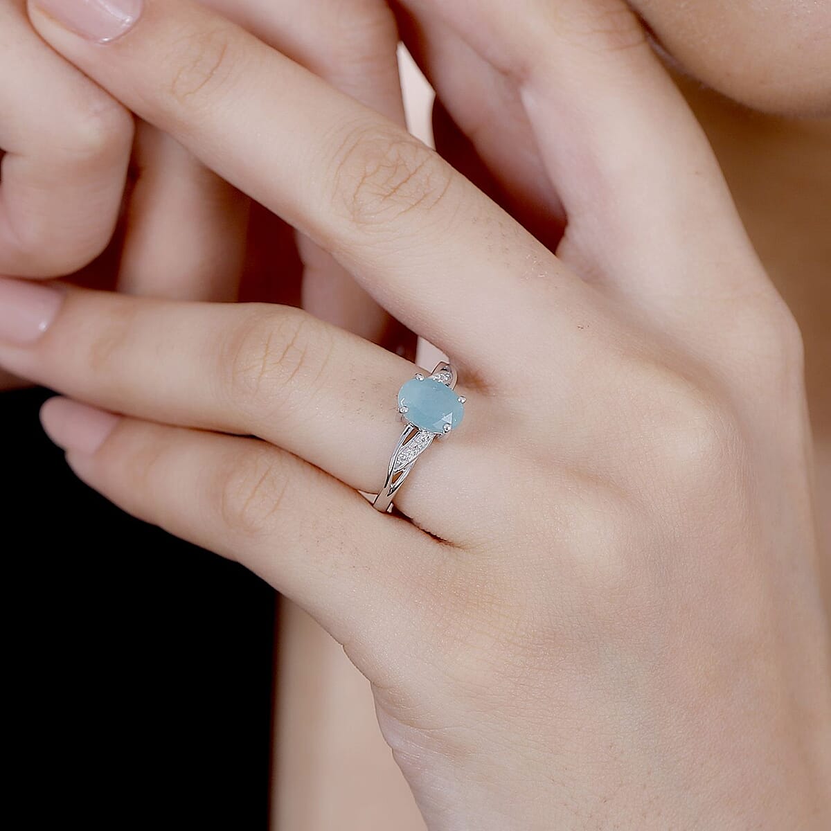 D'Joy Premium Grandidierite and White Zircon 1.40 ctw Ring in Rhodium Over Sterling Silver (Size 9.0) image number 2