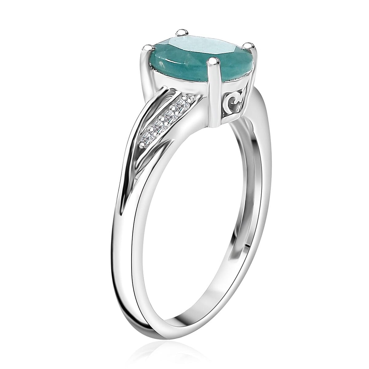D'Joy Premium Grandidierite and White Zircon 1.40 ctw Ring in Rhodium Over Sterling Silver (Size 9.0) image number 3