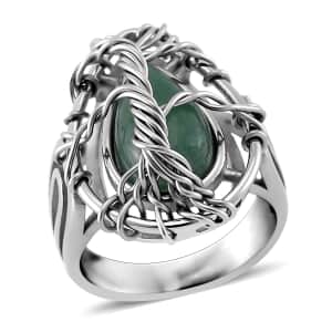 Green Aventurine 2.00 ctw Tree of Life Ring in Stainless Steel (Size 10.0)