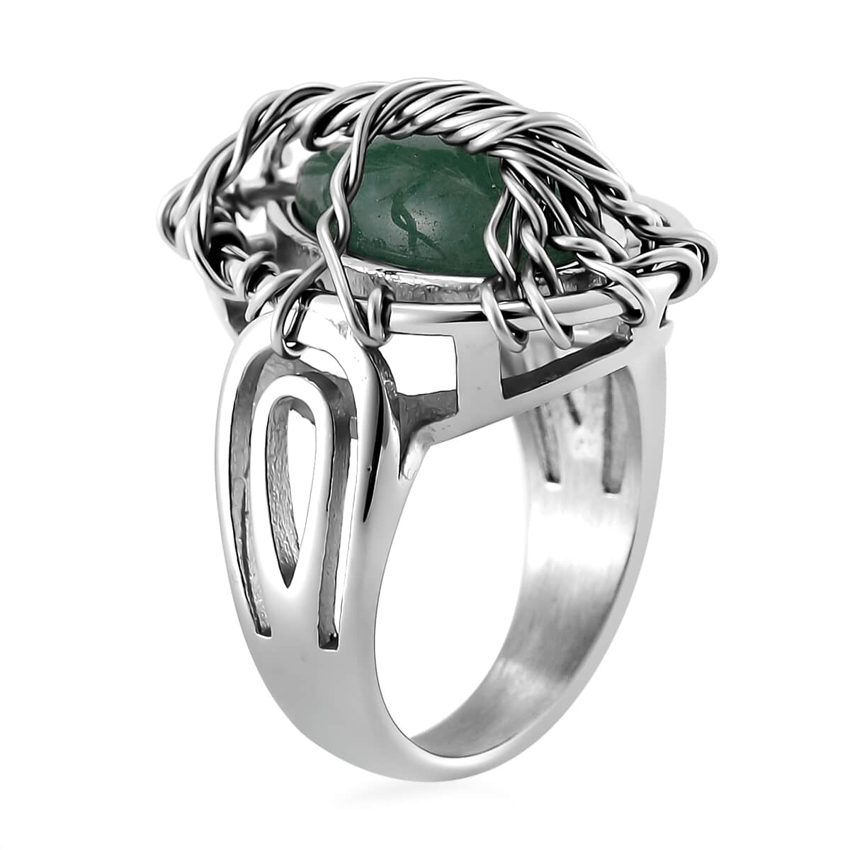 Green Aventurine 2.00 ctw Tree of Life Ring in Stainless Steel (Size 10.0) image number 3