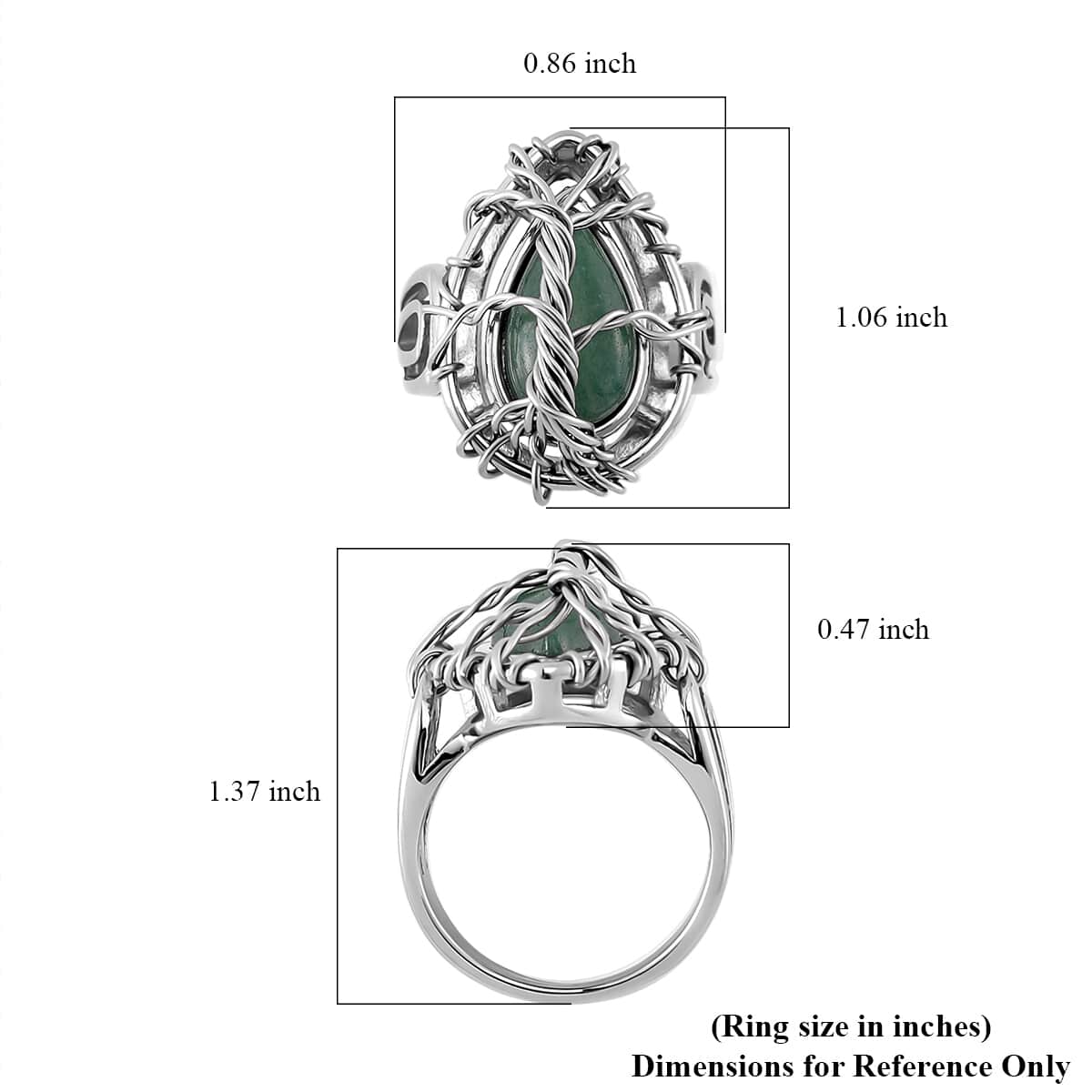 Green Aventurine 2.00 ctw Tree of Life Ring in Stainless Steel (Size 10.0) image number 5