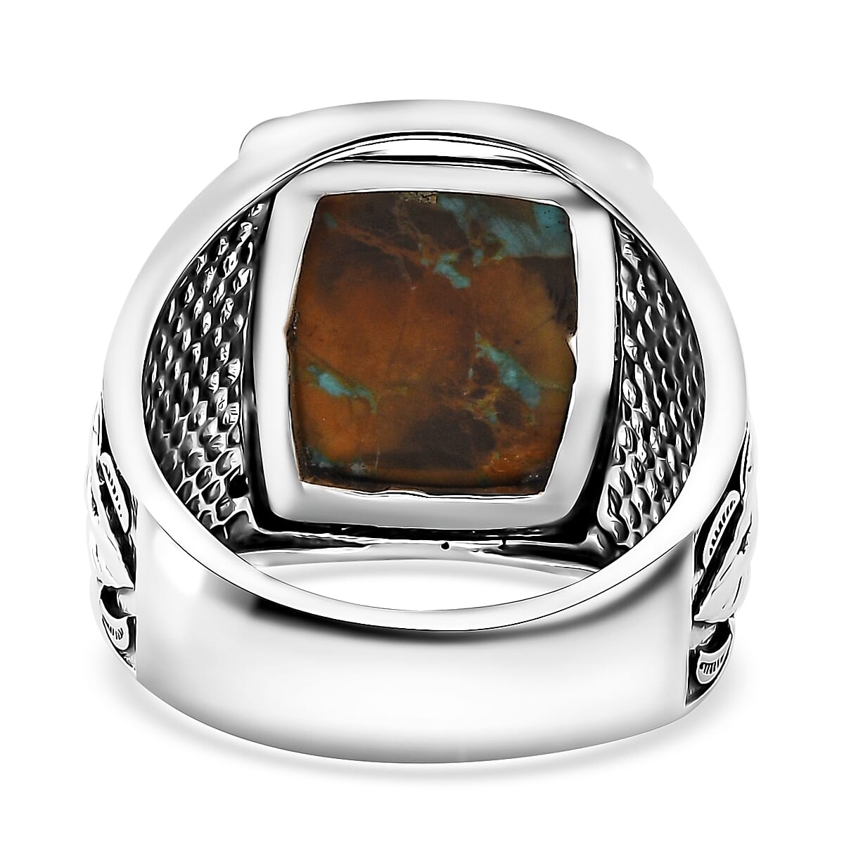 D'Joy Artisan Crafted Royston Turquoise 10.25 ctw Feather Men's Ring in Sterling Silver (Size 10.0)